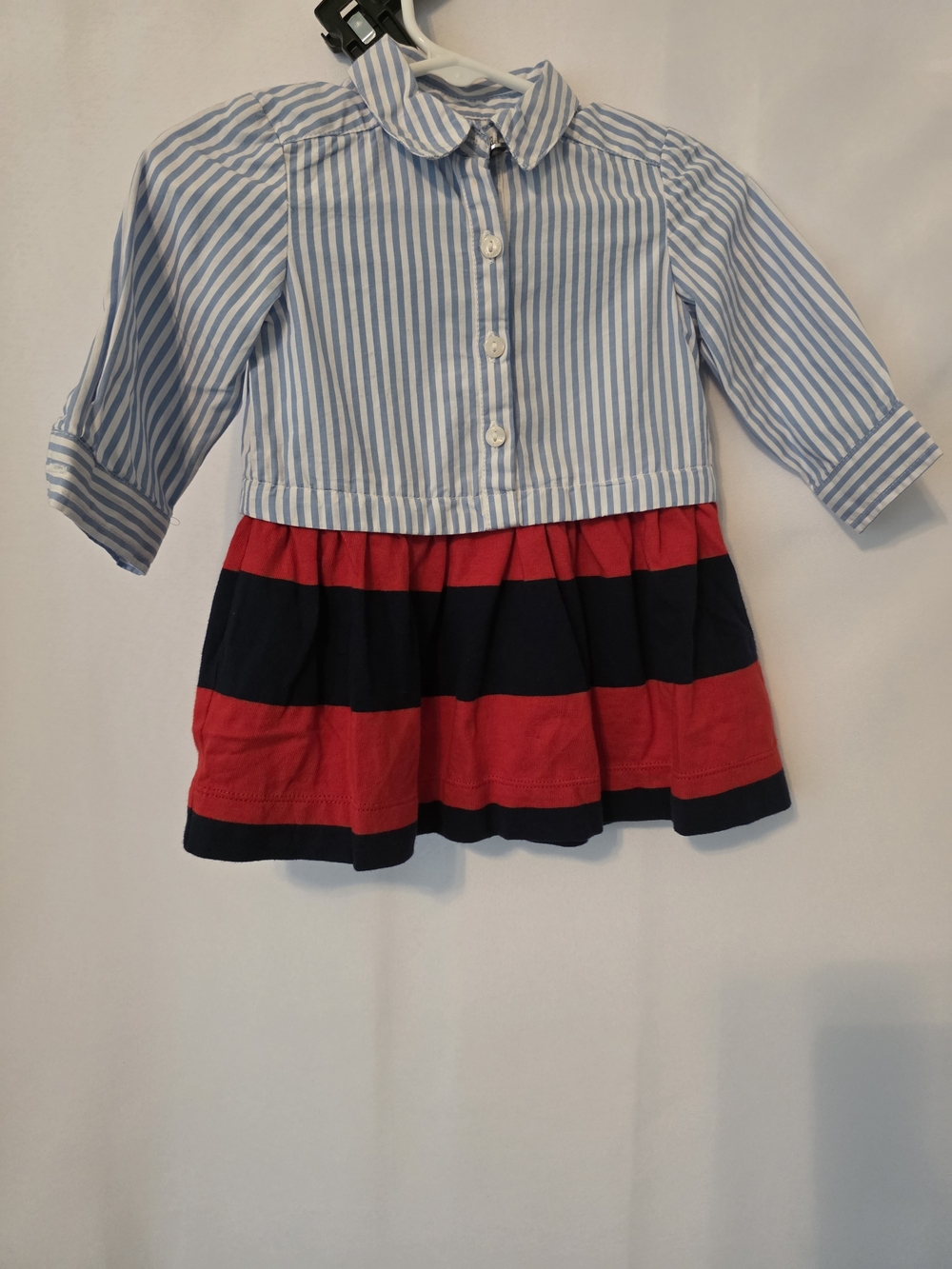 Tommy Hilfiger Blue & Red Striped Button-Front Kids Dress